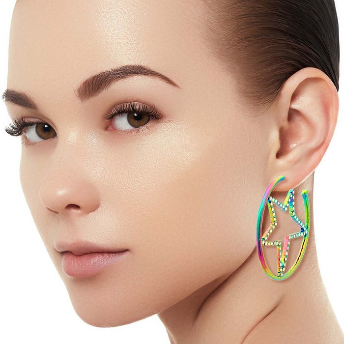 Rainbow metal earrings sales