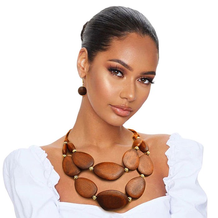 Brown Wood Layered Cord Necklace Order Wholesale