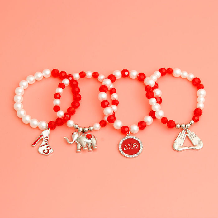 Sorority Inspired Red White Bead Bracelets Order Wholesale