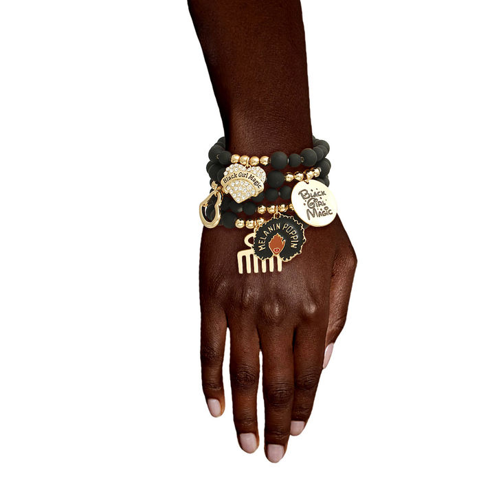 Matte Black Black Girl Magic Charm Bracelets- Order Wholesale