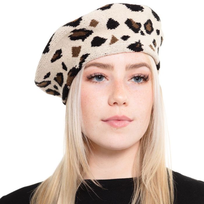 Beige Leopard Beret Order Wholesale
