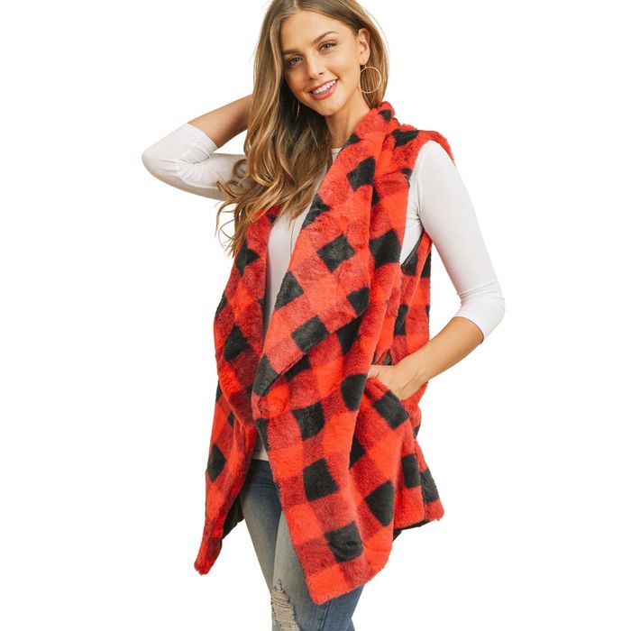 Buffalo plaid long vest clearance
