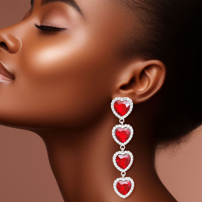 Red crystal heart earrings online