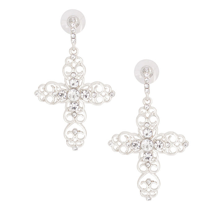 Filigree cross earrings sales