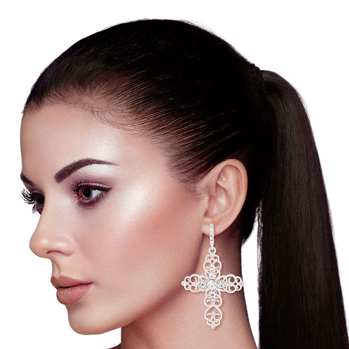 Cross drop discount earrings silver