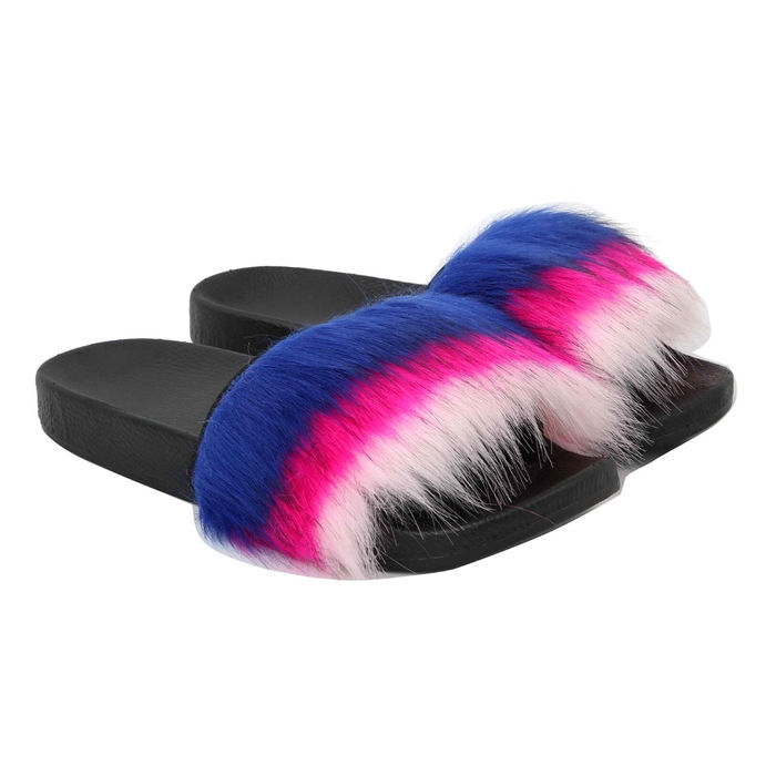 Pink and 2025 blue fur slides