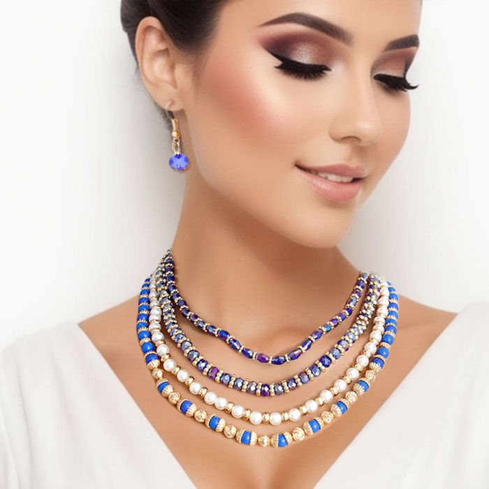 Blue pearl hotsell necklace set