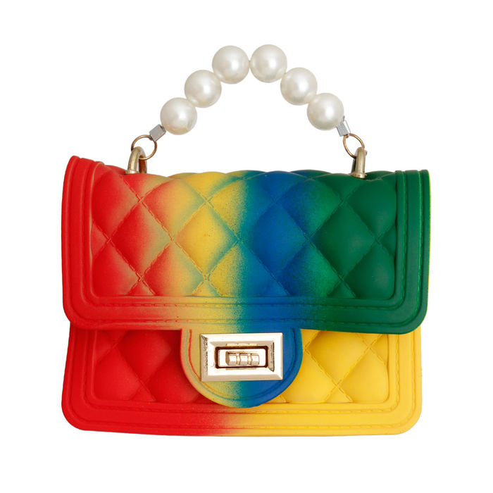 Gradient Color Crossbody Bag, Trendy Rainbow Chain Shoulder Bag