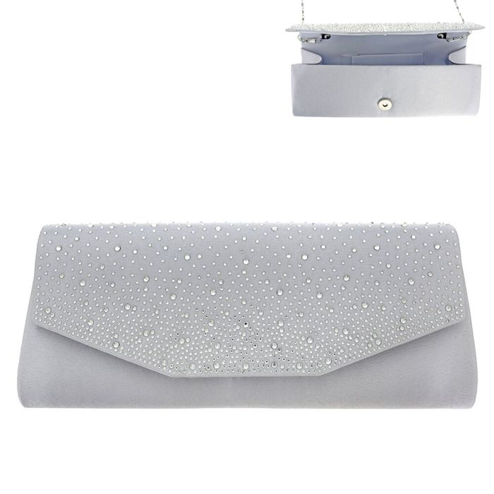 Silver satin clutch hotsell bag