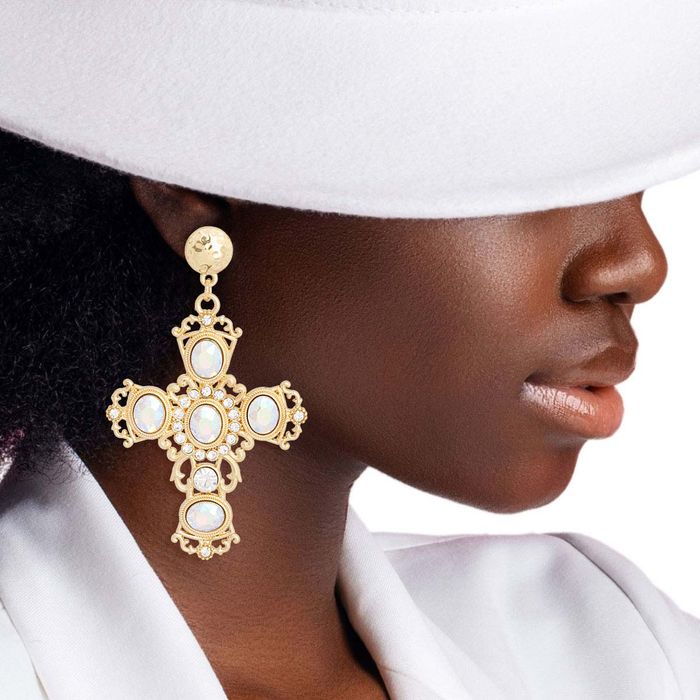Big gold cross earrings cheap