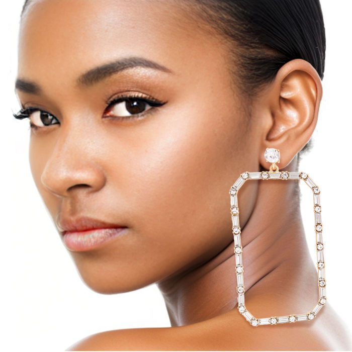 Gold square drop on sale earrings