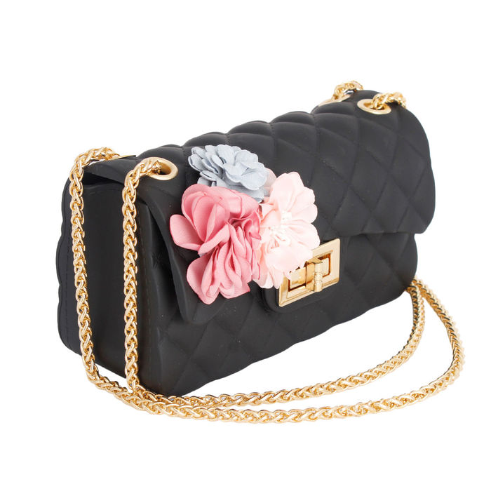 Black purse deals with flowers