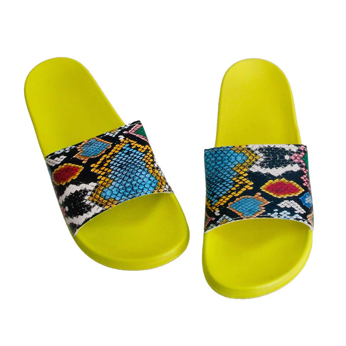 Size 10 Yellow Snake Print Slides Order Wholesale